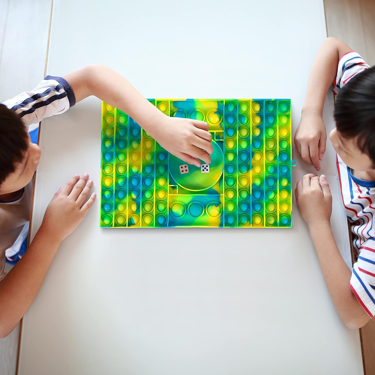 Big Pop Game Board with Dice Holder - Rules Included - Jumbo Push It Popper Fidget Toy - Huge Simple Dimple Bubbles (Green Tie Dye)